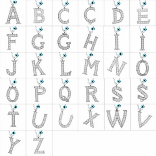 Gümüş Nazar Rodyum T Harfi Kadın Kolye